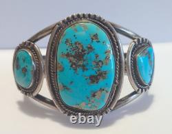 Vintage Navajo Indian Silver Turquoise Cuff Bracelet