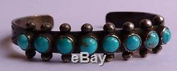 Vintage Navajo Indian Silver & Turquoise Cuff Row Bracelet