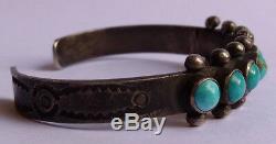 Vintage Navajo Indian Silver & Turquoise Cuff Row Bracelet