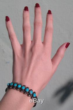 Vintage Navajo Indian Silver & Turquoise Cuff Row Bracelet