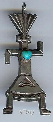 Vintage Navajo Indian Silver Turquoise Dancing Kachina Man Pendant