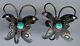 Vintage Navajo Indian Silver Turquoise Dimensional Butterfly Screwback Earrings