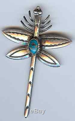 Vintage Navajo Indian Silver Turquoise Dragonfly Pin Brooch