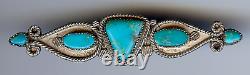 Vintage Navajo Indian Silver Turquoise Fancy Bar Pin Brooch