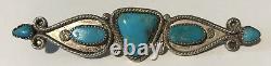 Vintage Navajo Indian Silver Turquoise Fancy Bar Pin Brooch