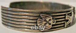 Vintage Navajo Indian Silver Turquoise Figures & Thunderbirds Cuff Bracelet