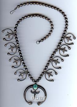 Vintage Navajo Indian Silver Turquoise Hand Najas Squash Blossom Necklace