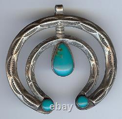 Vintage Navajo Indian Silver & Turquoise Naja Pendant
