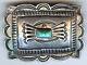Vintage Navajo Indian Silver & Turquoise Rectangle Stampwork Pin Brooch