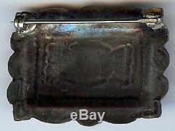 Vintage Navajo Indian Silver & Turquoise Rectangle Stampwork Pin Brooch