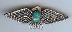 Vintage Navajo Indian Silver & Turquoise Thunderbird Pin Brooch