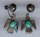 Vintage Navajo Indian Silver Turquoise Thunderbird Whirling Log Dangle Earrings