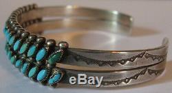 Vintage Navajo Indian Silver Two Row Green & Blue Turquoise Bracelet