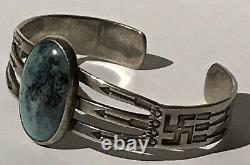 Vintage Navajo Indian Silver Whirling Logs Arrows Great Turquoise Cuff Bracelet