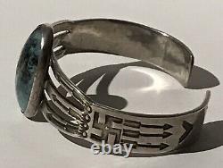 Vintage Navajo Indian Silver Whirling Logs Arrows Great Turquoise Cuff Bracelet