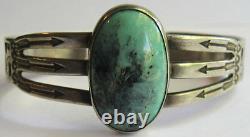 Vintage Navajo Indian Silver Whirling Logs Arrows Great Turquoise Cuff Bracelet