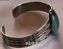 Vintage Navajo Indian Silver Whirling Logs Arrows Great Turquoise Cuff Bracelet