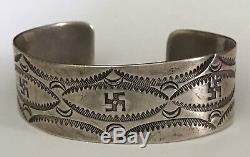 Vintage Navajo Indian Silver Whirling Logs Cuff Bracelet