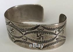 Vintage Navajo Indian Silver Whirling Logs Cuff Bracelet