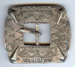 Vintage Navajo Indian Silver With Stampwork Belt Buckle