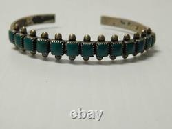 Vintage Navajo Indian Square Stones Row Bracelet Sterling Silver Fred Harvey