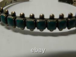 Vintage Navajo Indian Square Stones Row Bracelet Sterling Silver Fred Harvey