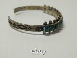 Vintage Navajo Indian Square Stones Row Bracelet Sterling Silver Fred Harvey