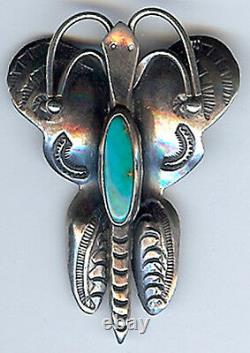 Vintage Navajo Indian Stamped Designs Silver Turquoise Butterfly Pin Rue Estate