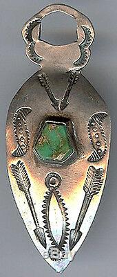 Vintage Navajo Indian Stamped Silver & Turquoise Fob