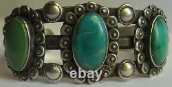 Vintage Navajo Indian Sterling Silver Green & Blue Turquoise Cuff Bracelet