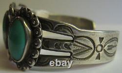 Vintage Navajo Indian Sterling Silver Green & Blue Turquoise Cuff Bracelet