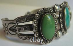 Vintage Navajo Indian Sterling Silver Green & Blue Turquoise Cuff Bracelet