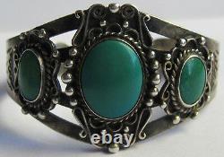 Vintage Navajo Indian Sterling Silver Green Teal Turquoise Cuff Bracelet