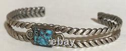 Vintage Navajo Indian Sterling Silver Spiderweb Turquoise Cuff Bracelet