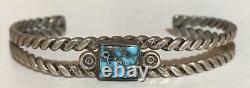 Vintage Navajo Indian Sterling Silver Spiderweb Turquoise Cuff Bracelet