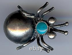 Vintage Navajo Indian Sterling Silver Turquoise Bug Pin Brooch