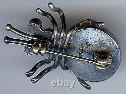 Vintage Navajo Indian Sterling Silver Turquoise Bug Pin Brooch