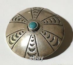 Vintage Navajo Indian Sterling Silver Turquoise Button