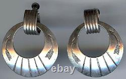 Vintage Navajo Indian Sterling Stamped Arrows Hoops Dangle Screwback Earrings