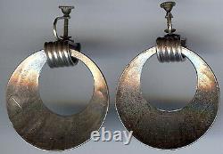 Vintage Navajo Indian Sterling Stamped Arrows Hoops Dangle Screwback Earrings