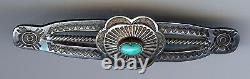 Vintage Navajo Indian Turquoise Stamped Silver Pin Brooch