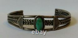 Vintage Navajo Indian Twisted Wire Silver Green Turquoise Cuff Bracelet