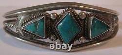 Vintage Navajo Indian Twisted Wire Silver Triangle Turquoise Bracelet