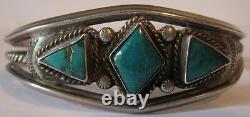 Vintage Navajo Indian Twisted Wire Silver Triangle Turquoise Bracelet