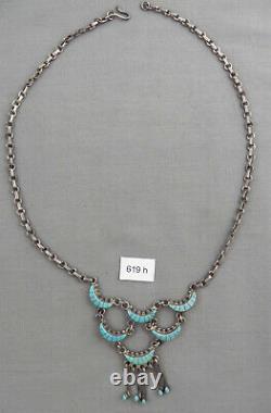 Vintage Navajo Inlaid Turquoise & Sterling Cascading Link Necklace