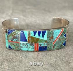 Vintage Navajo J HOWE Inlay Turquoise Lapis Coral Sterling Bracelet Ring Set