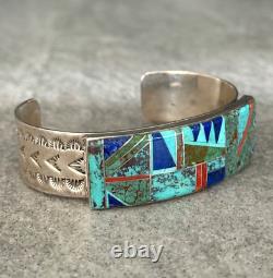 Vintage Navajo J HOWE Inlay Turquoise Lapis Coral Sterling Bracelet Ring Set