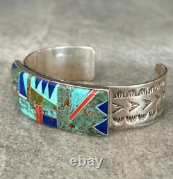 Vintage Navajo J HOWE Inlay Turquoise Lapis Coral Sterling Bracelet Ring Set