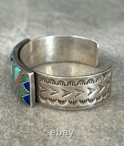 Vintage Navajo J HOWE Inlay Turquoise Lapis Coral Sterling Bracelet Ring Set