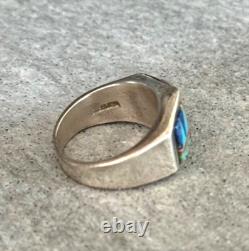 Vintage Navajo J HOWE Inlay Turquoise Lapis Coral Sterling Bracelet Ring Set